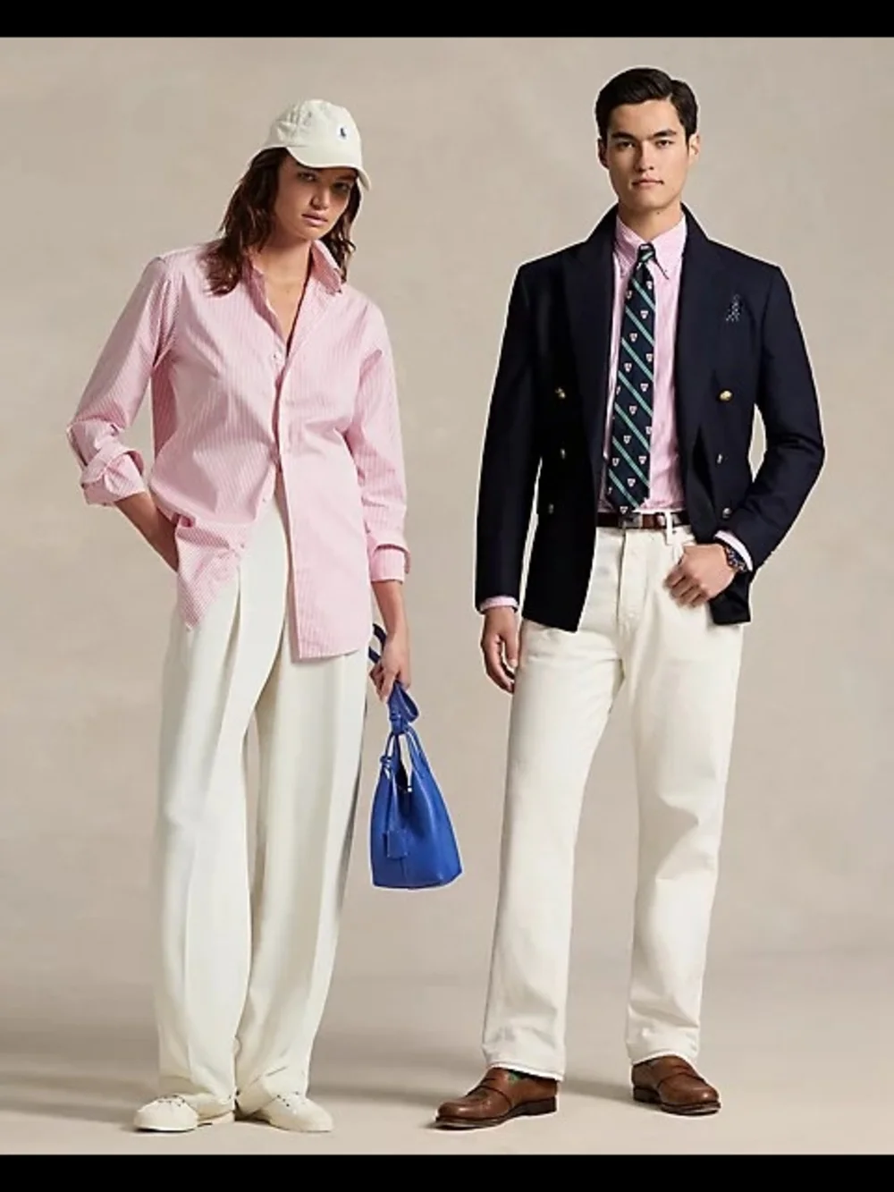 Polo by Ralph Lauren Pink & White Striped Oxford Unisex Shirt.